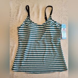 Christina Blue and White Asymmetrical Fitted Tankini Top ONLY, Size Large, NWT